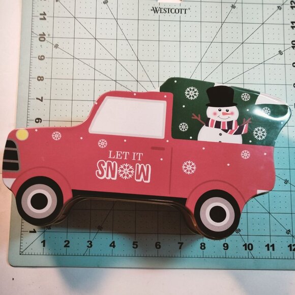 Truck Shaped Tin Container Let It Snow Winter Holiday Cookie Container Canister - Picture 3 of 10